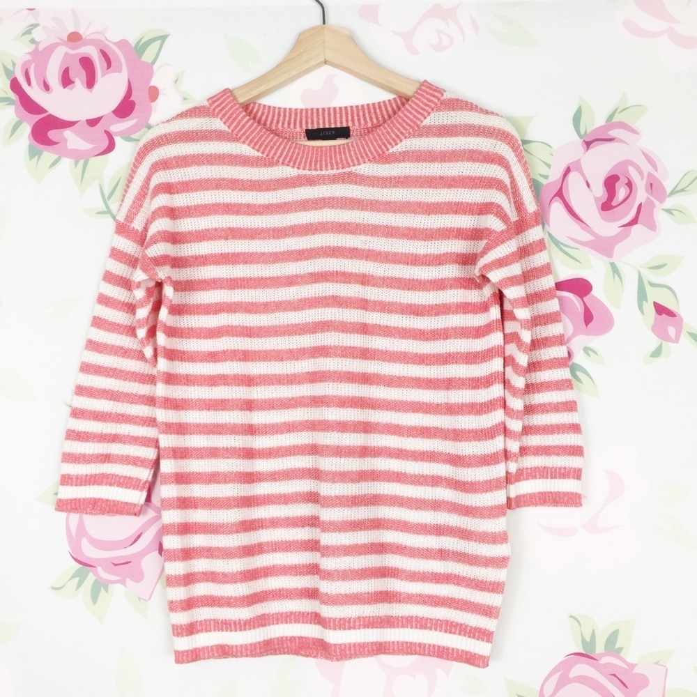 J. Crew Heather Stripe Linen Blend Textured Knit Cre Neck Sweater XXS - Picture 1 of 8